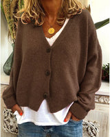 Strickjacke für Damen, Dicker Strick und lässiger Schnitt - Elvarine in Kaffee
