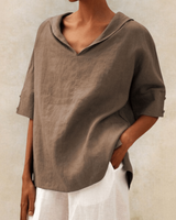 Marsica – Luftige Leinen Bluse Mit Lockerer Passform in Khaki
