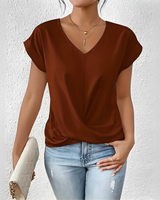 Velanie - Lockeres V-Ausschnitt-Shirt in Rot