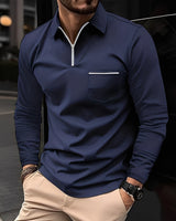 Florent - Herren-Langarm-Polo mit Zipper in Marineblau