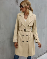 Andrea | Damenmode Doppelreihiger Trenchcoat in Khaki