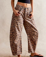 Gabriela | Damen Bedruckte Jeans mit Weitem Bein in Leopard