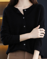 Katharina | Damen Strickjacke mit klassischer Knopfleiste in Schwarz