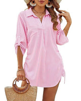 Megan | Luftiges Strand-Hemd mit verstellbarer Taille in Pink gestreift
