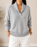 Samilla – Langarmpullover Mit V-ausschnitt in Grau