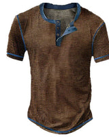 Lässiges Henley Oberteil Im Retro Farbblock Stil für Herren in Braun