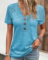 Specas  | Woman T-Shirt mit kurzen Ärmeln und Spitze in Blau