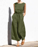 Gerader Jumpsuit mit Falten am Revers ohne Gürtel - Nora in Armeegrün