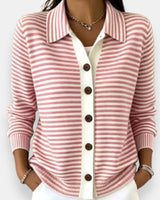 Kerana - Gestreifter Strickcardigan Mit Knöpfen in Rosa