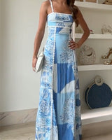 Loretta | Rückenausschnitt Schleife Detail Maxi Hochzeitsgastkleid in Hellblau