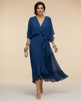 Harshani - Lappen Kleid Mit V-Ausschnitt in Blau