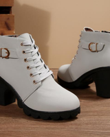 HELEN | Chunky Schnürstiefeletten mit Metallschnalle in Grau