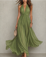 Olyra - Soft-Touch Maxi-Abendkleid in Grün