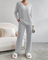 CLAIRE | GERIPPTES ZWEITEILIGES SET in Grau