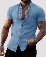 Oscar - Kurzärmeliges Hemd in Slim-Fit-Passform für Herren in Hellblau