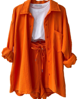 VICTORIA | ZWEITEILIGES HEMD-SHORTS-SET in Orange