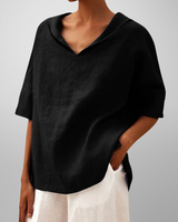 Alissa - Lässige, Locker Sitzende Bluse in Schwarz