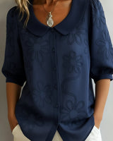 Perina - Soft-Touch-Bluse mit Blumenmuster in Dunkelblau