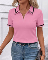 Nelia - Elegantes T-Hemd Mit Reverskragen Und Kurzen Ärmeln in Rosa