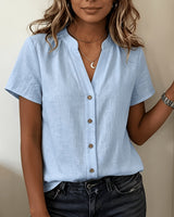 Salish – Kurzarm Bluse Mit Knöpfen in Blau