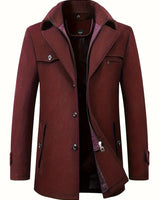 Quinten | Herren Schurwollmantel Business Casual dicke warme Jacke in Burgundisch