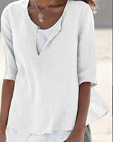 Vera | Damen Bluse 3/4-Arm Lagenlook V-Ausschnitt in Weiß