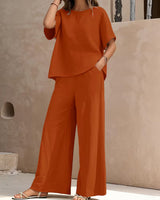 Josy – Set Aus Kurzärmeliger Bluse Und Hose mit Weitem Bein in Mandarine