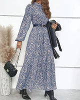 Beau - Boho-Blüte Langärmeliges Rüschenkleid in Blau