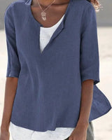 Vera | Damen Bluse 3/4-Arm Lagenlook V-Ausschnitt in Blau