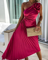 Martha | Blumenmuster Hochzeitsgastkleid in Rot