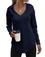Seonie – Langarm Kapuzenpulli Mit V-ausschnitt in Marineblau