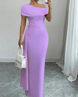 Lisete - Elegantes Ein-Schulter-Ausschnitt  Maxikleid in Lila