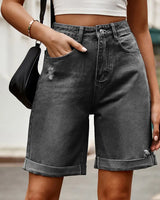 Ausgefranste Bermuda-Shorts mit Saum - Charlotte in Grau