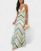 Brigitte | Damen Fischgrätmuster Maxikleid Strick – Strick Maxi Herringbone 2026 in Grün