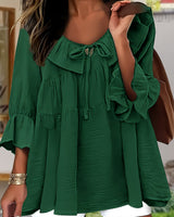 Garbine – Elegante Bluse Mit Rüschen Am Ausschnitt in Grün