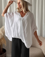 Winnie - Bluse Im Bohemian Stil Mit Weiten Ärmeln in Weiß