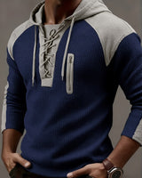 Freddie – Strukturierter Gerippter Pullover Mit Kapuze in Marineblau