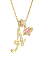 Nerute - Anhänger Mit Anfangsbuchstabe Und Rosa Herzanhänger in Gold