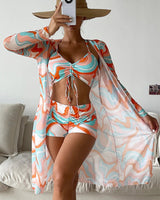 Lydia | 3-teiliges Bikini-Set mit Druck in Orange