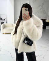 Zefina – Oversize-jacke Mit Langen Ärmeln Aus Kunstfell in Beige
