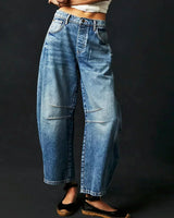 Gabriela | Damen Bedruckte Jeans mit Weitem Bein in Blau