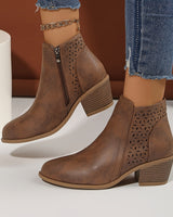 Greta | Damen Stiefeletten zum Hineinschlüpfen mit seitlichem Reißverschluss in Braun