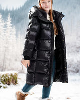 Kolrith | Mädchen Winter dicker langer warmer Kapuzenmantel in Schwarz