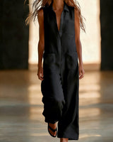Kristiana - Lässiger Overall Mit Weitem Bein Und Tasche in Schwarz