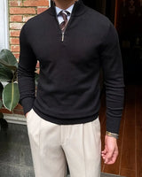 Bequemer Herrenpullover mit Halbzip - Leonardo in Schwarz