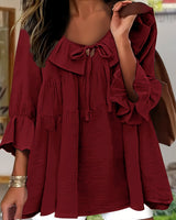 Garbine – Elegante Bluse Mit Rüschen Am Ausschnitt in Burgunder