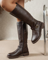 ELSIE | Elegante Damenstiefel mit niedrigem Absatz in Dunkel Braun