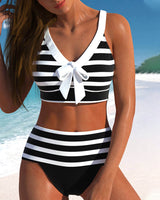 Maya | Gestreifter Bikini mit hoher Taille in Schwarz