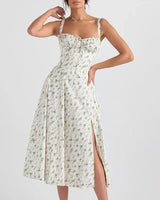 Carmen | Bequemes Bustier-Sommerkleid mit Blumendruck in Veilchen
