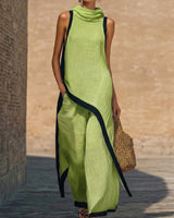 Maranta - Set aus asymmetrischer Tunika und Wide-Leg-Hose in Grün
